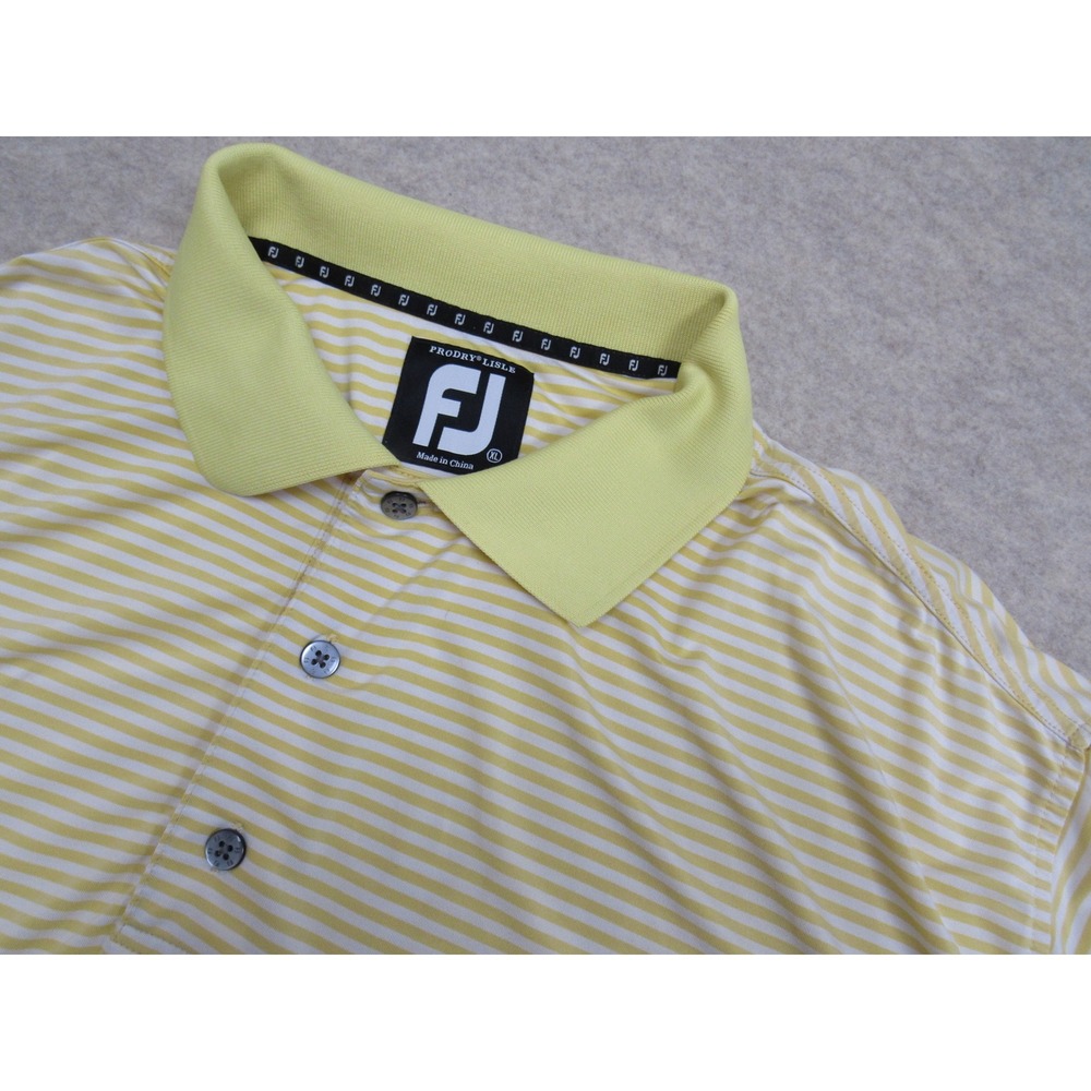 FootJoy ProDry Lisle Mens XL Yellow White Striped Golf Polo Shirt Short Sleeve